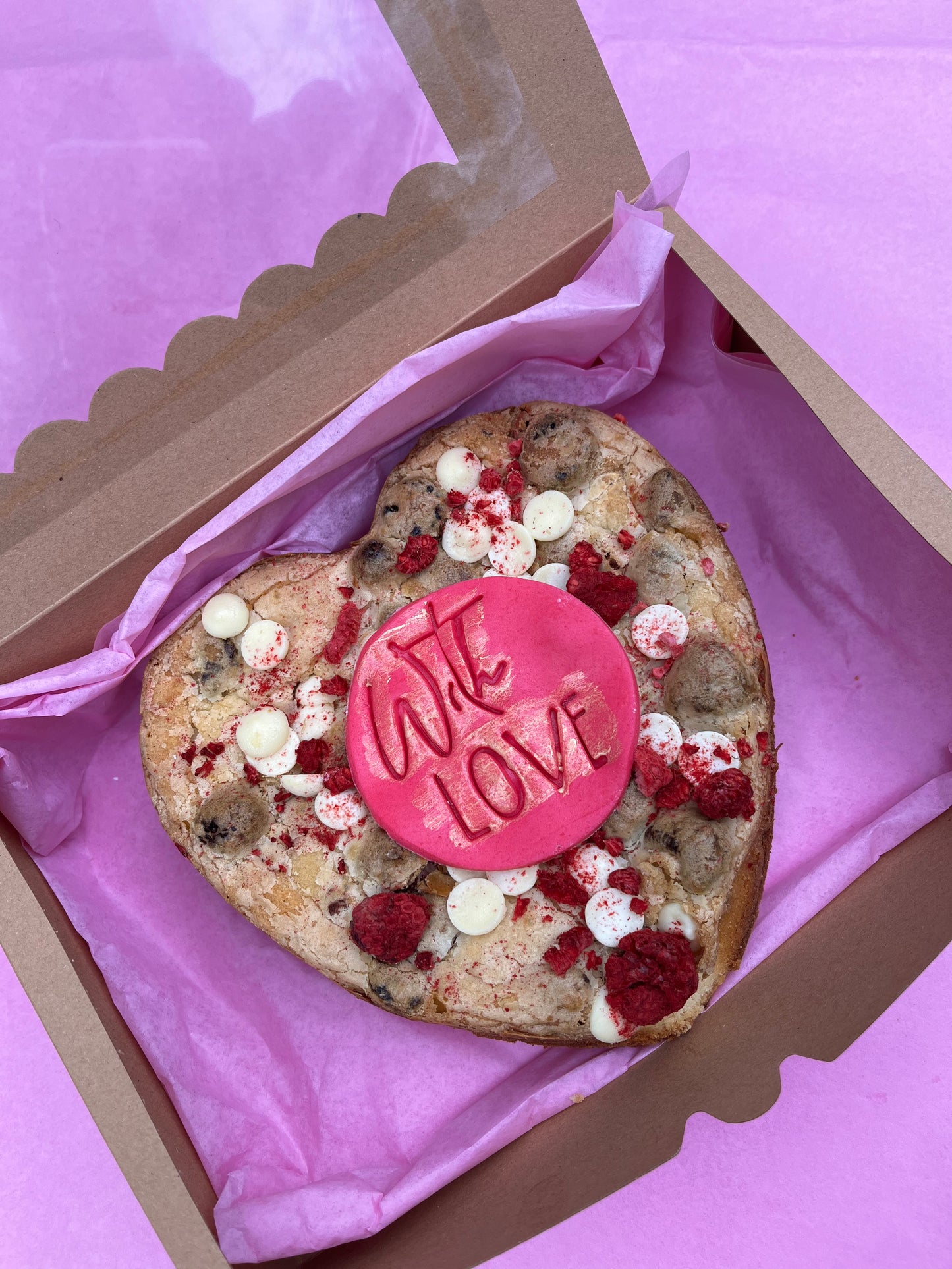 Raspberry and white chocolate Blondie heart